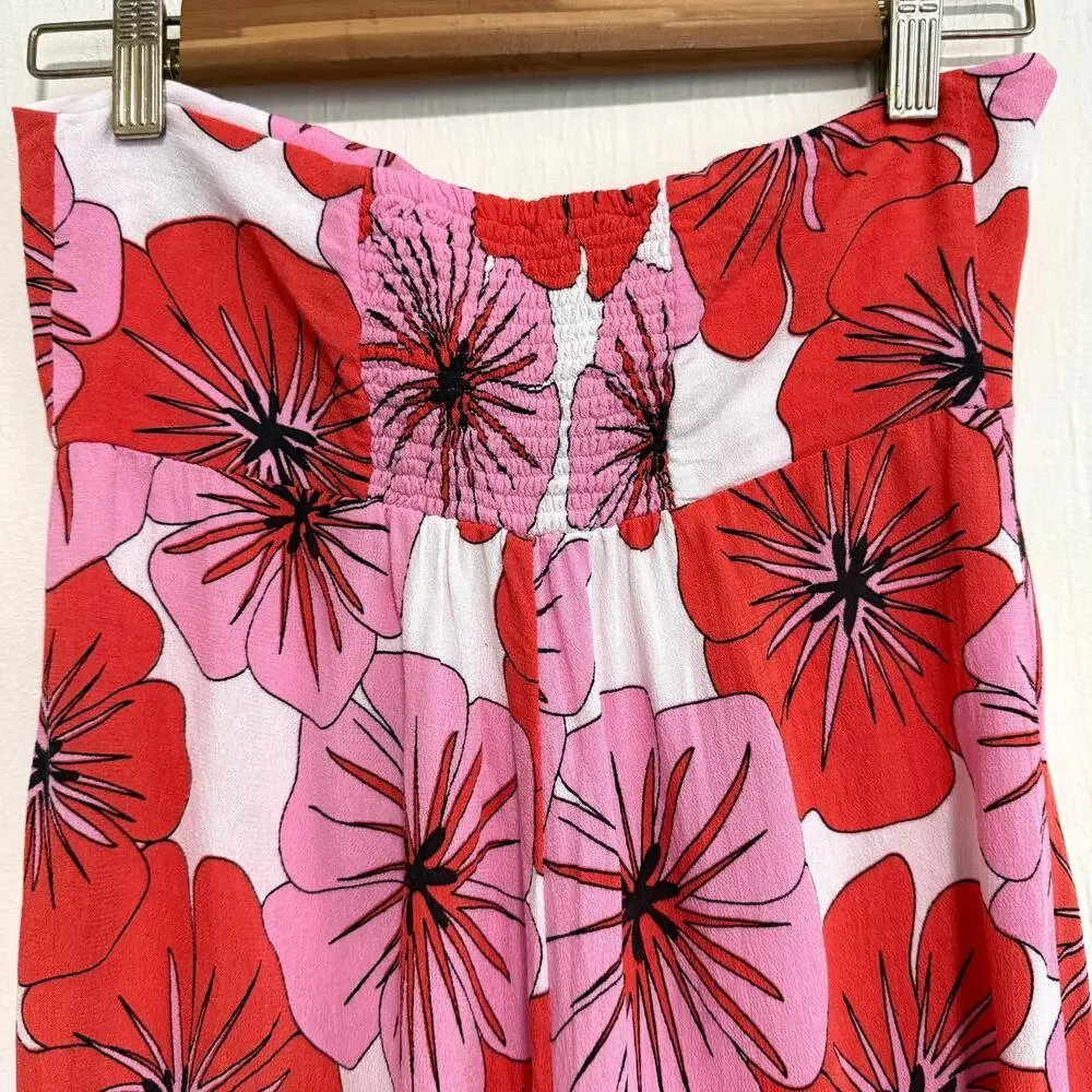 Ava Sky Womens Floral Jumpsuit XS Pink Red Halter Hawaiian Beach Tropical - Picture 8 of 9